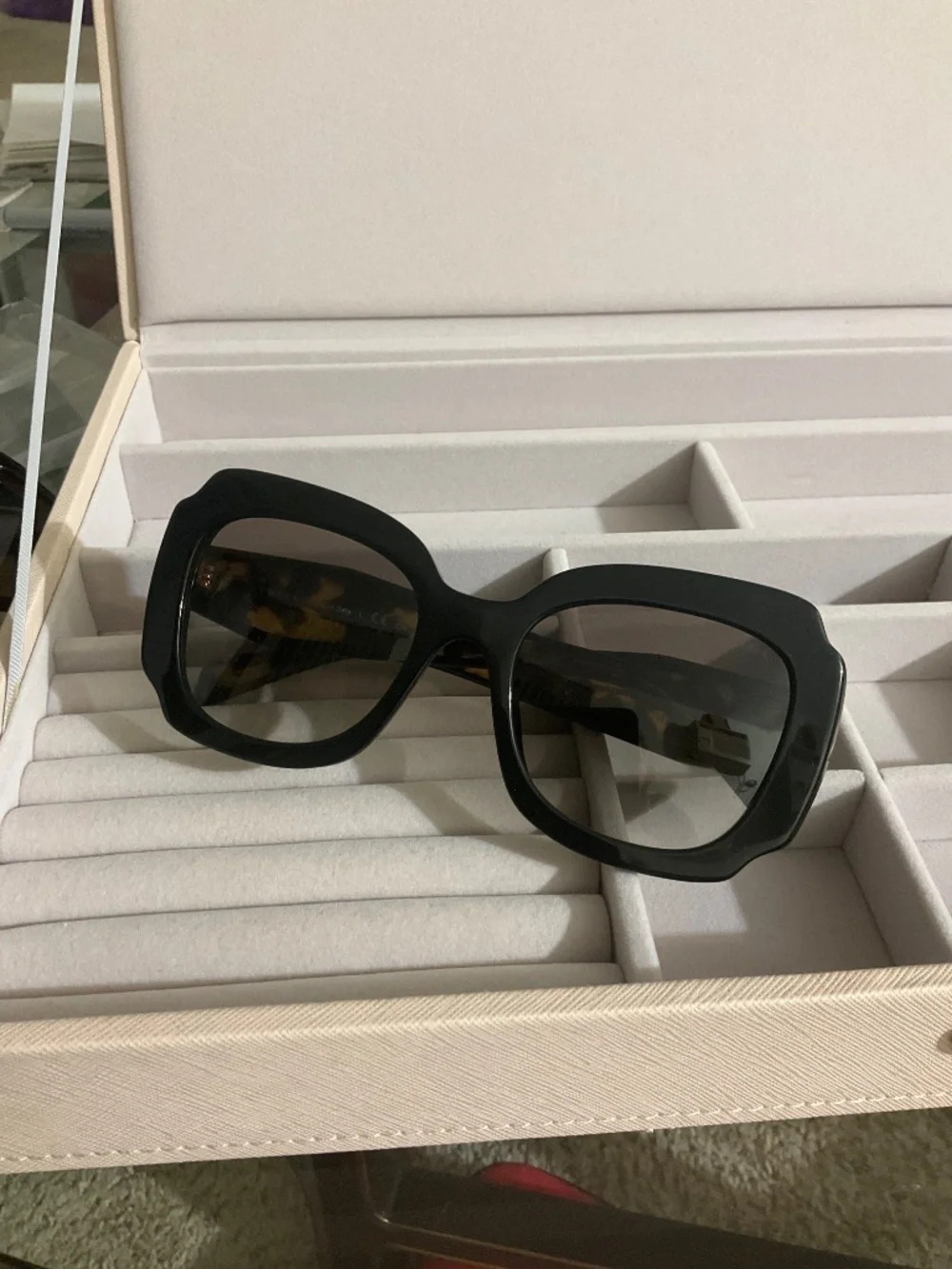 PRADA Acetate Square Sunglasses SPR 16Y Black Havana